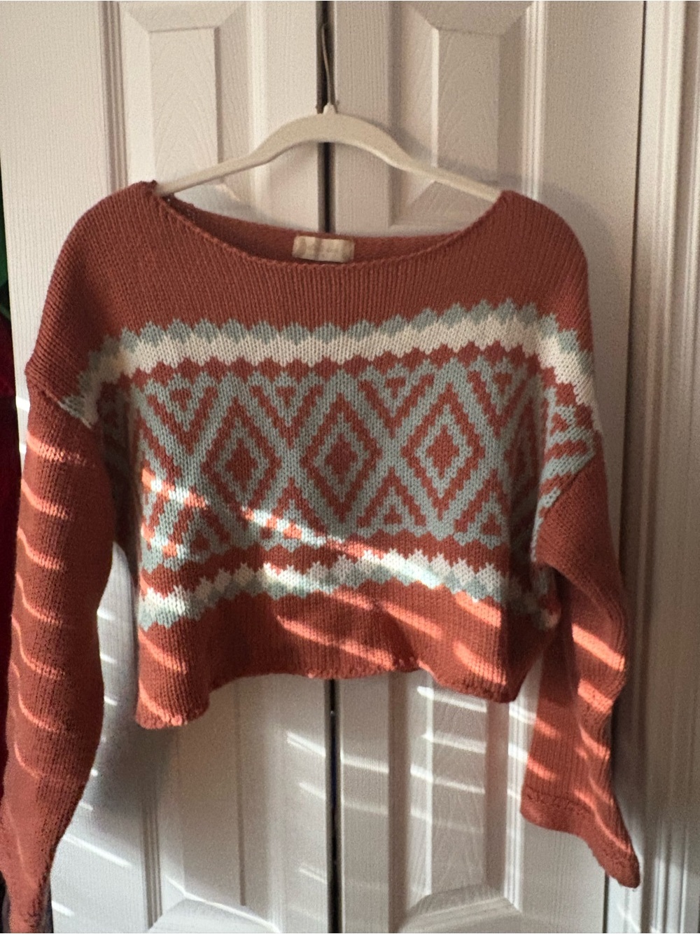 Altar'd State Rust & Cream Fair Isle Crop Sweater